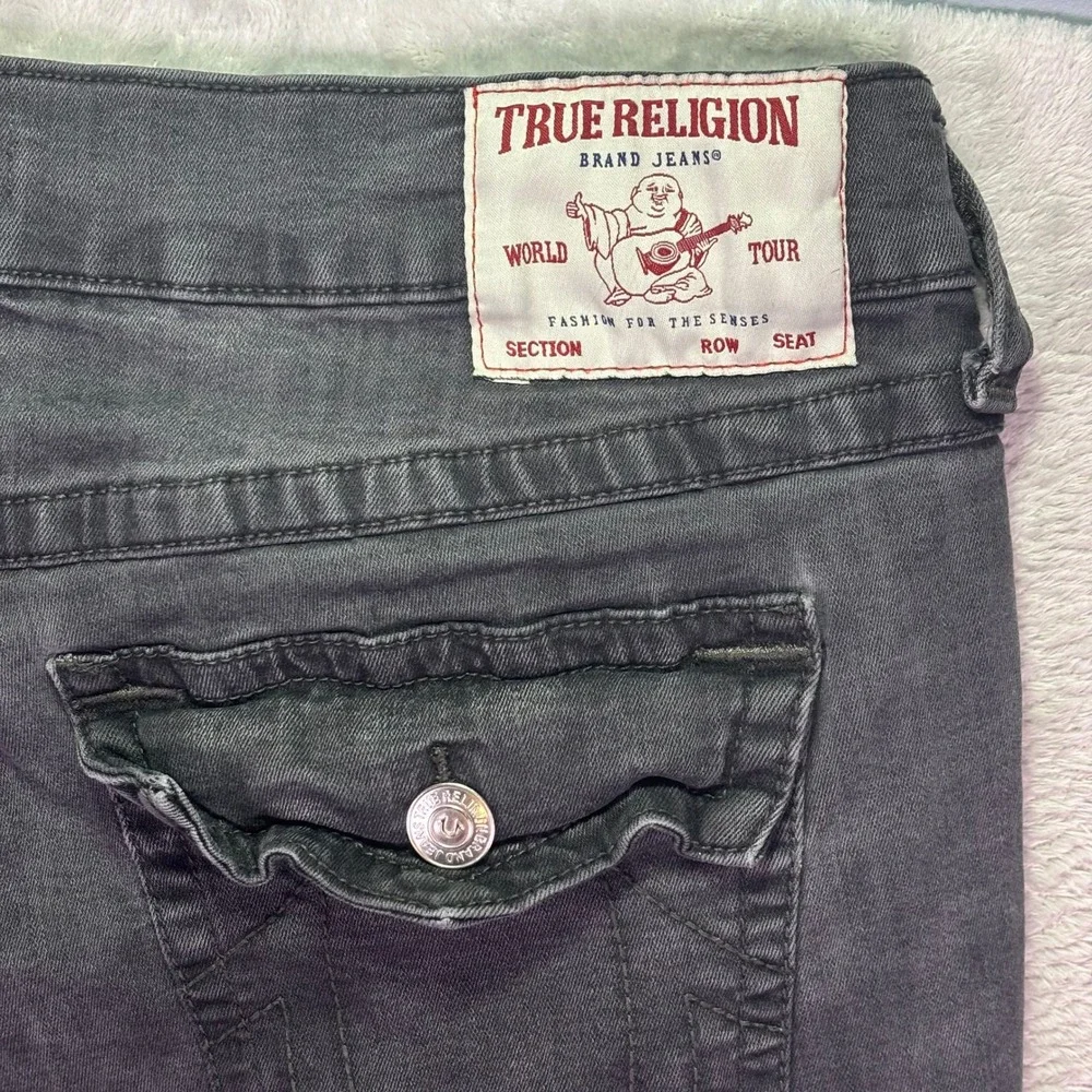 True Religion Mens Rocco Relaxed Skinny Jeans 38 Faded Black Flap Pocket Stretch